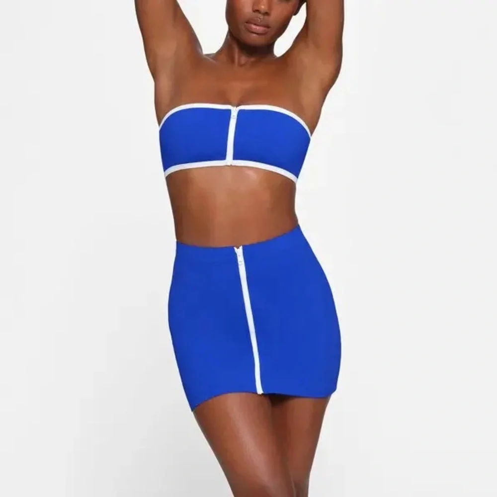 SKIMS Recycled Zip Up Mini Skirt Pacific Blue NEW